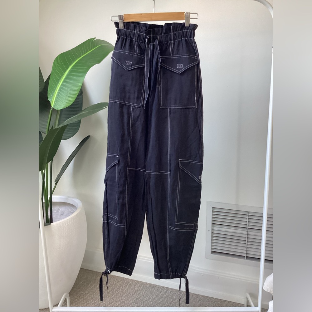 Ganni paper bag waist contrast stitch cargos